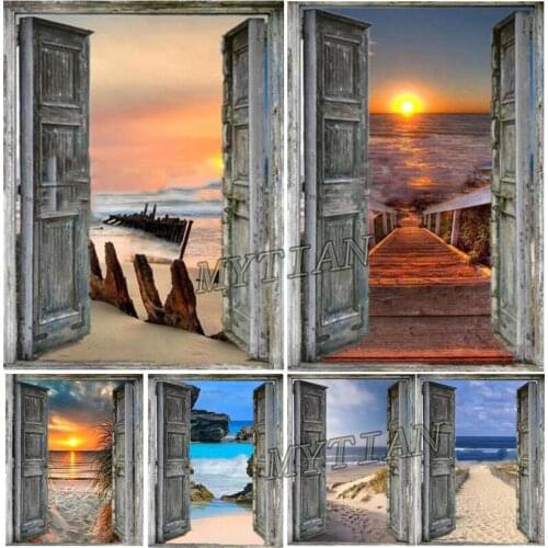Full square/round drill 5D DIY diamond painting old door outside scenery Embroidery pattern Cross stitch kit mosaic home decor