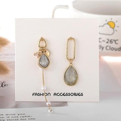 Asymmetry Crystal Gold Tassels Earrings Geometric Long Pearl Earrings for Women Fashion lady jewelry Accessories