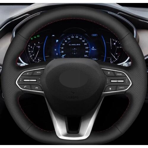 Car Products DIY Black Genuine Leather Car Accessories Steering Wheel Cover For Hyundai Santa Fe 2019-2020 Palisade 2020