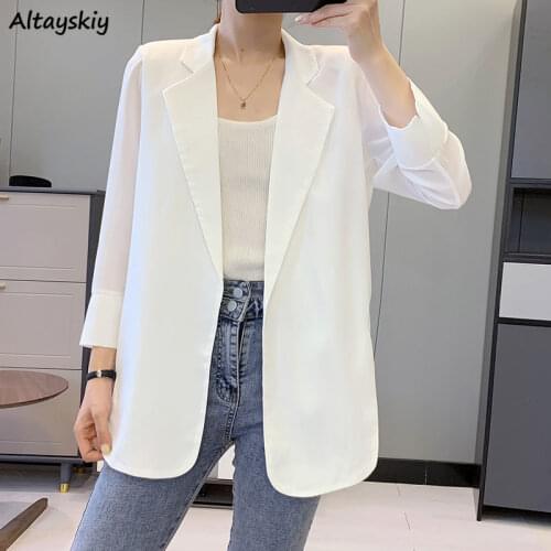 Blazers Women Large Size XS-3XL Notched Loose Solid Elegant Office Lady Open-stitch Nine Quarter Sleeve Simple Outwear Female