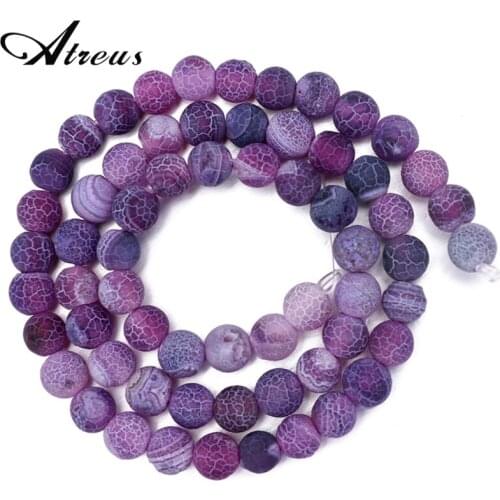 4 6 8 10 12mm Natural Stone Matte Onyx Beads For Jewelry Making Frost Cracked Purple Agates Beads DIY Bracelet Necklace 15inches