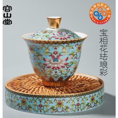 Enamel porcelain RongShan hall three fair tureen masters cup cup are recommended only build large kung fu tea set