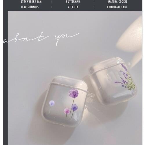 Lavender Purple flower Earphone Case for Airpod 1 2 Transparent Cover for Airpods 2 1 Wireless Bluetooth Compatible Earphone Bag