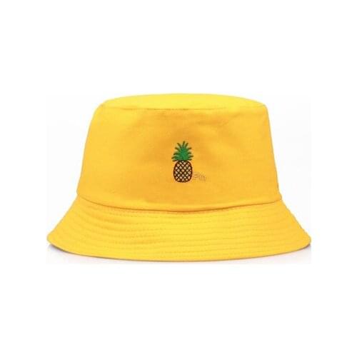 Pineapple Print Double-sided Foldable Bucket Hat Street Headdress Fisherman Outdoor Hat Men and Women Hat