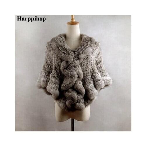 Harppihop 2017 womens rex rabbit fur cape rabbit hair fur cloak short design fur shawl poncho free shipping