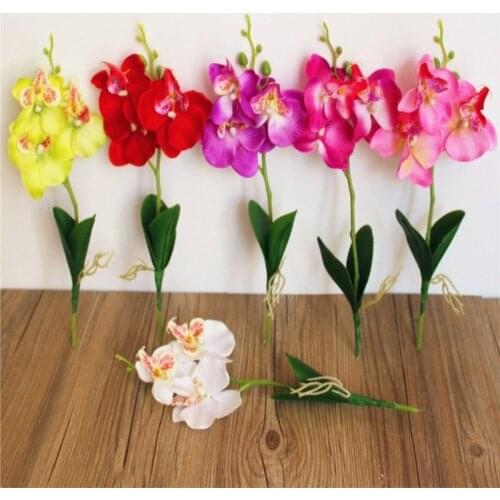 Artificial flowers silk flower fake butterfly orchid with leaves Phalaenopsis flores for wedding home decoration 200pcs/lot