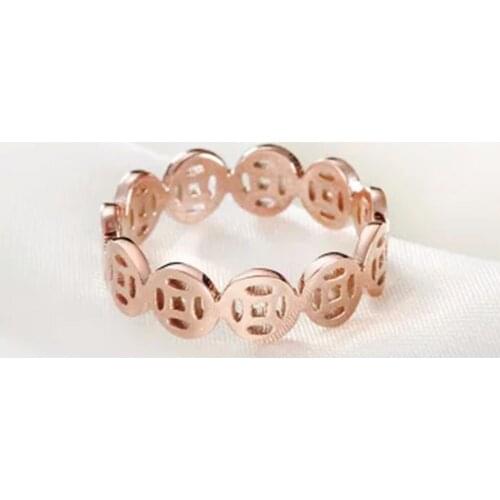 Rose gold color stainless steel ethnic coin ring women anillos, vintage lucky gift rings bijoux femme anel feminino jewelry