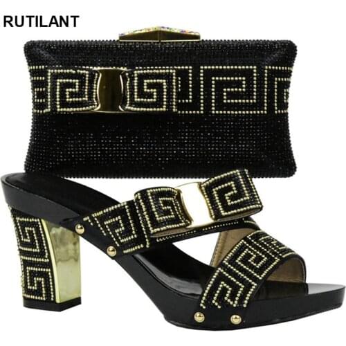 Latest Nigerian Party Shoe and Bag Sets Black Color Sales In Women Matching Shoes and Bag Set Women Shoes and Bag Set In Italy