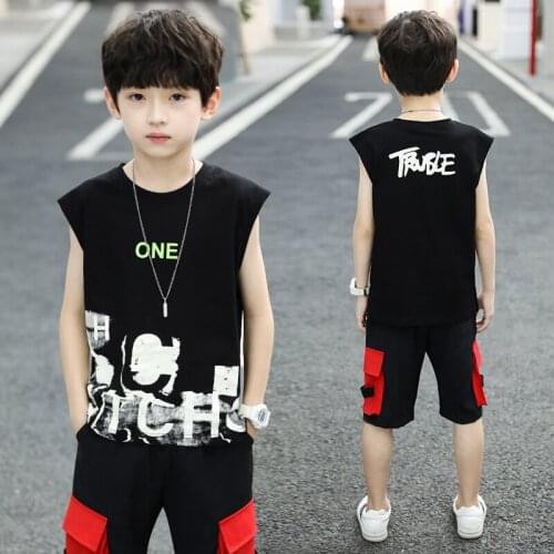 Sleeveless Spring Summer Girls Clothing Suits T-shirt +Shorts 2pcs/Set Kids Teenager Outwear Sport Beach School High Quality