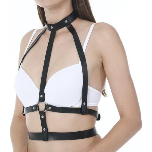 Leather Sexy Lingerie Punk Bra Women Body Bondage Garters Harness Belt Stockings Crop Top Suspender Swordbelt Bdsm Set Sex Tools