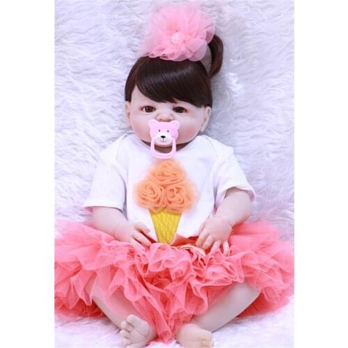 DollMai doll reborn 23" full silicone reborn baby dolls victoria girl bebes reborn menina bonecas child gift bathe toy doll