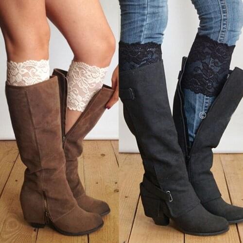 Fashion Women Stretch Lace Boot Cuffs Flower Leg Warmers Lace Trim Toppers Socks
