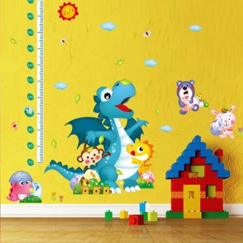 Cartoon Animals Dinosaur Animals Wall Stickers Kids Height Measurement Wall Decals Height Growth Chart Ruler Wallpaper Poster