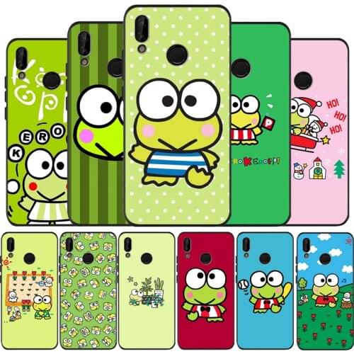 Cute green frog Keroppi Black Silicone Soft Phone Case For Huawei 40 30 20 10 9 Lite Pro P smart 2019 Y6 Y6 Prime2019 Y9 2018