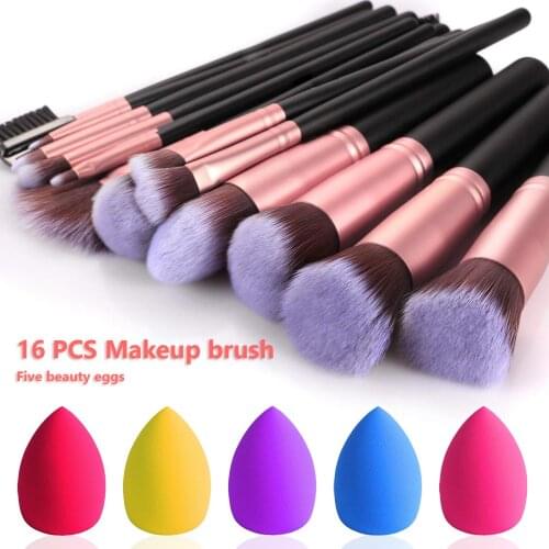 Makeup brush 16-piece makeup brush set with 5 makeup sponges Advanced synthetic foundation brush mixed eye shadow makeup brush