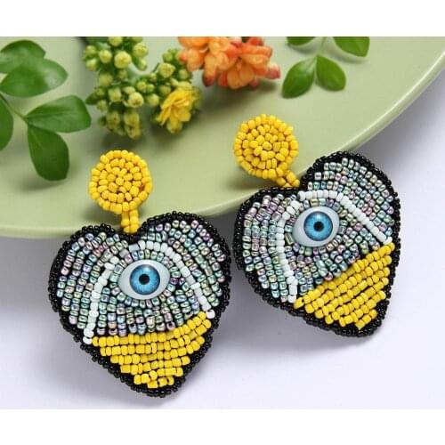 Autumn Trendy Bohemia Ethnic Jewelry Dark Blue Eye Beads Drop Earrings Handmade Statement Beaded Women Pendant Earrings Jewelry
