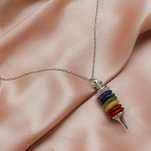 Rainbow Colors Natural Stone Necklace Stainless Steel Chain 7 Chakra Pendant Necklace for Men Women Healing Yoga Jewelry Hot