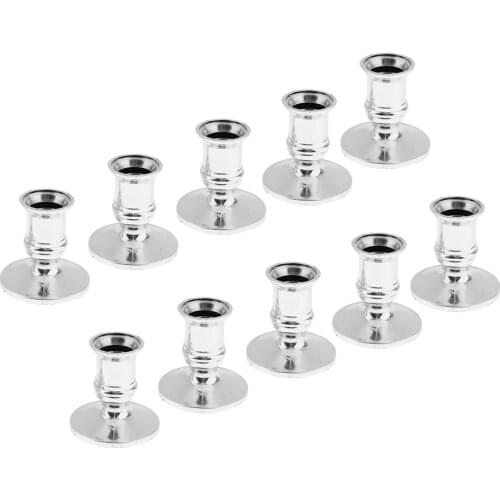 Silver Plastic Candlesticks Pillar Candle Base Stand Holder, Pack of 10