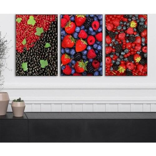 Doughnut Coffee Blueberry Strawberry Wall Art Canvas Painting Nordic Posters And Prints Dark Pictures For Living Room Decor