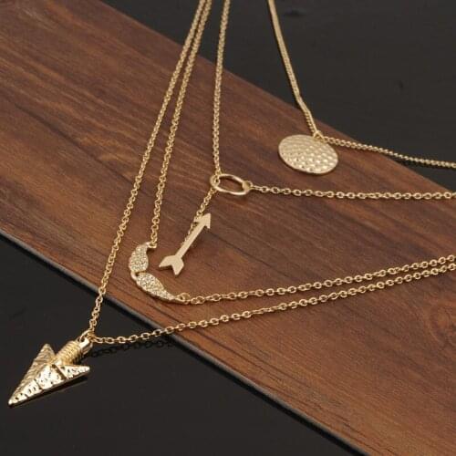 Gilded Multilayer Sweater Chain Long Pendants Necklaces Necklace for Women Angel Wings Arrow Necklace Drop Shipping Gift J30