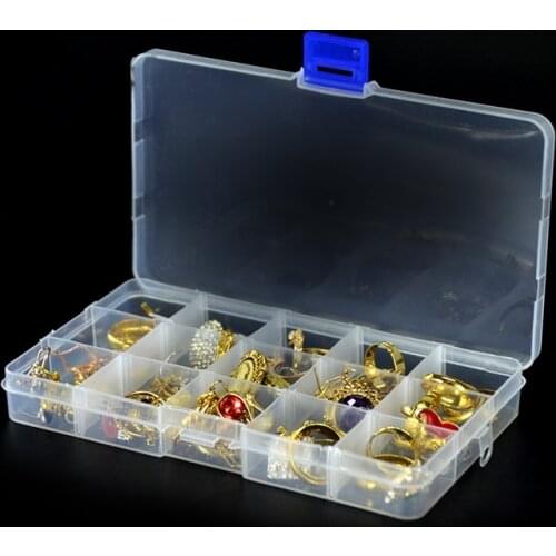 Transparent Adjustable 15 Grids Jewelry Storage Case Drug Pill Ring Earring Diamond Coin Organizer Box Plastic Travel Container