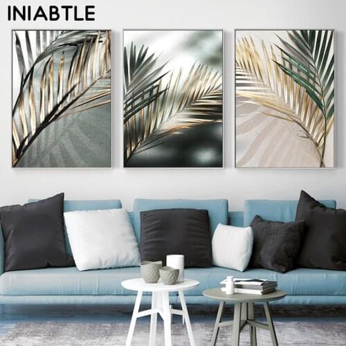Golden Palm Leaf Plant Posters Prints Botanical Canvas Painting Nordic Scandinavian Wall Art Picture For Living Room Home Decor