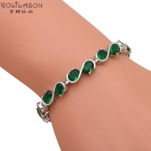 ROLILASON S design vintage Style Perfect Green Crystal zircon silver Bracelets for Women graceful dinner fashion jewelry TB865