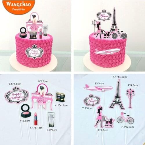 Romantic Paris Travel Dream Theme 21st Happy Birthday Cake Topper Princess Pink Dessert Table Decoration Party Supplies