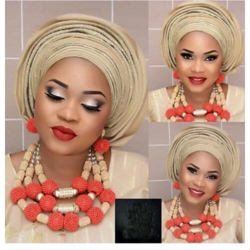 Wedding African Coral Beads Women Jewelry Set Indian Bridal Bib Statement Necklace Earrings Set Gold Jewelry Free Shipping WE110