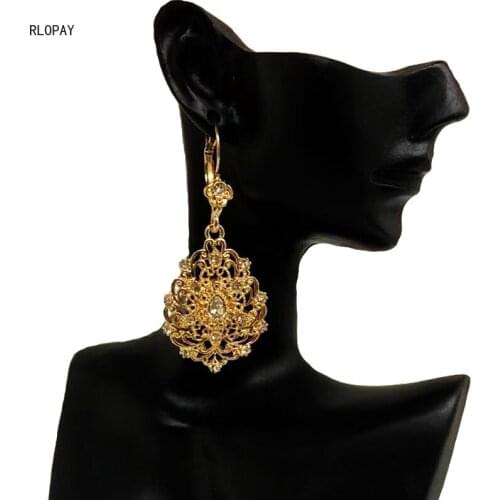 Vintage Earrings Ethnic Tribal Antique Arabic Wedding Jewelry Earrings French Hook Luxury Gold Dangling Earring Rhinestone