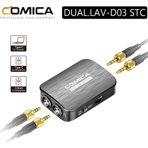 CoMica CVM-D03 STC Microphone Omni-directional Dual Head Lapel Detachable Clip-on Power Bank Charging For Type-C Smartphone