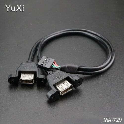 YuXi 1PCS/lot 30cm motherboard Internal 9pin Pitch 2.54mm to Dual Port USB extension cable for PC MainBoard replace