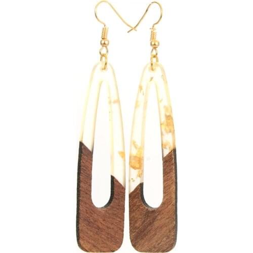 Miasol Trendy Fashion Water Drop Natural Wood & Clear Resin with Silver Foil Raindrop With Cutout Focal Women Earring Gifts