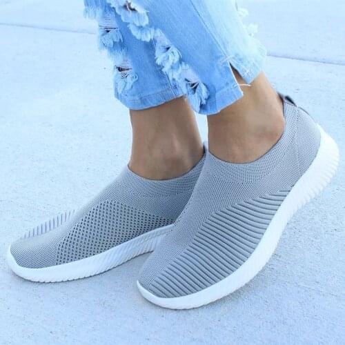 2021 New Mesh Women Sneakers Knitting Sock Women Spring Summer Slip On Flat Shoes Women Plus Size Loafers Flats Zapatos De Mujer
