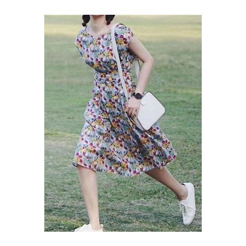 Elfbop Ladies Floral Printed Short Dress With Waist Ties