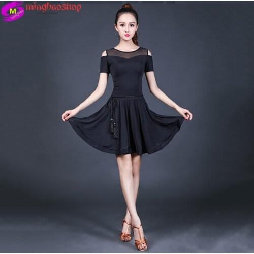 Womens Latin Salsa Tango Rumba Cha Cha Ballroom Dance Dress Girls Cotton Spandex Black Latin Dance Dresses Latin Dance Costume