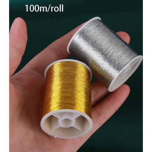 Gold/Silver 100m Durable Overlocking Sewing Machine Threads Cross Stitch Strong Threads Embroidery Floss for DIY Crafts Sewing