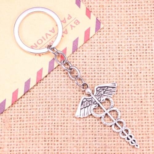 20pcs New Fashion Keychain 49x30mm caduceus medicine symbol Pendants DIY Men Jewelry Car Key Chain Ring Holder Souvenir For Gift