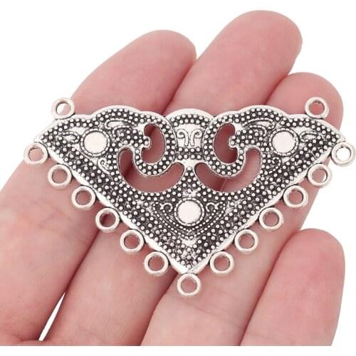 3 x Tibetan Silver Triangle Multi Strand Chandelier Connector Charms Pendants Boho for Necklace Jewelry Making 63x37mm