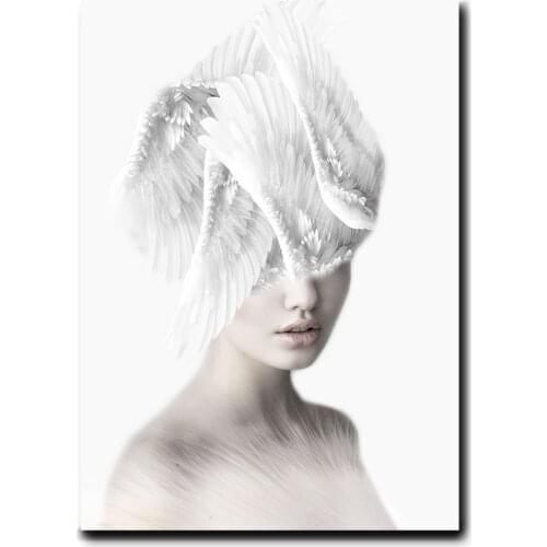 Abstract Beautiful Angel Canvas Art Posters and Prints Feather Woman Modern Paintings on the Wall Picture For Living Room Cuadro