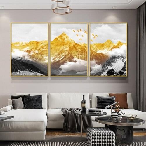 Abstract Golden Snow Mountain Landscape Map Canvas Painting Art Print Poster Picture Wall Nordic Decorative Picture Home Decor