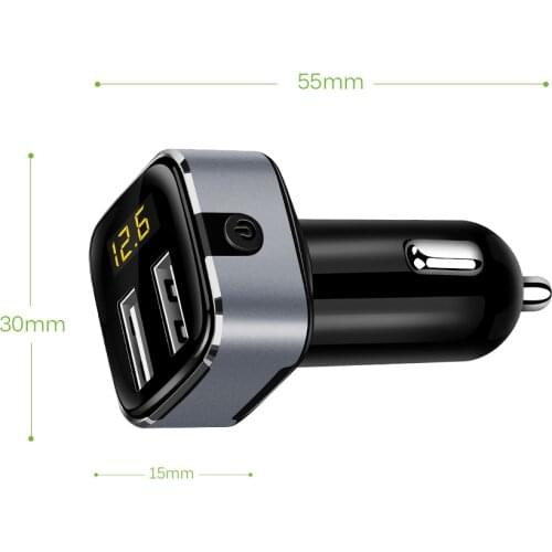 Car charger Dual USB fast charger Voltage display with switch Car charger Laptop mobile phone charger for iPhone Samsung Xiaomi