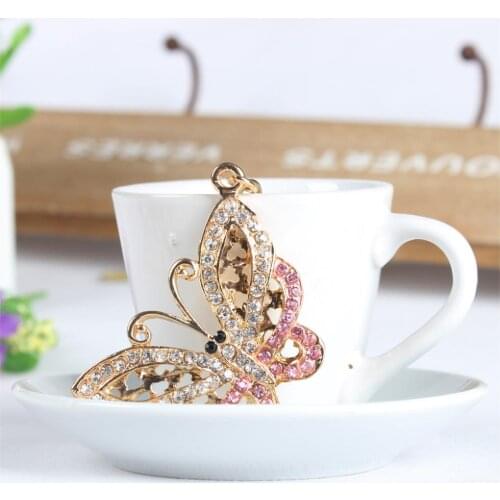 Butterfly Fly Lovely Cute Crystal Charm Purse Handbag Car Key Keyring Keychain Party Wedding Birthday Gift