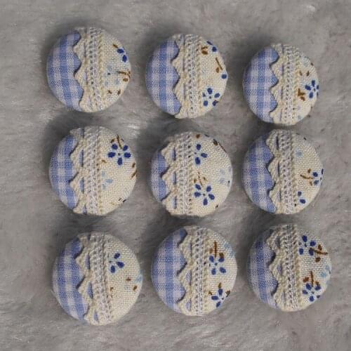 Free shipping 100pcs/lot 20mm 2cm lace diy made by hand blue fabric cover button cloth covered buttons component with shank E278