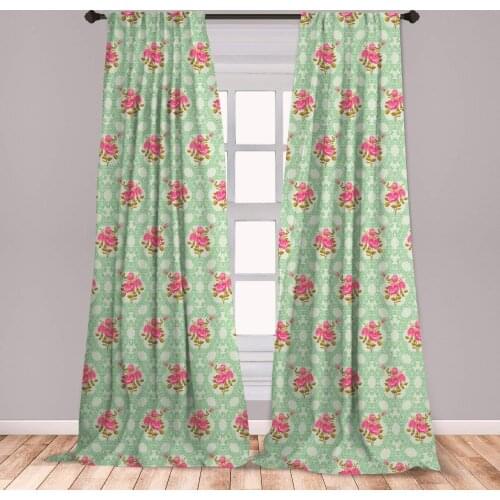Floral Curtains Rose Petals Bouquet on Damask Background Vintage Classic Ornate Window Treatments for Living Room Bedroom