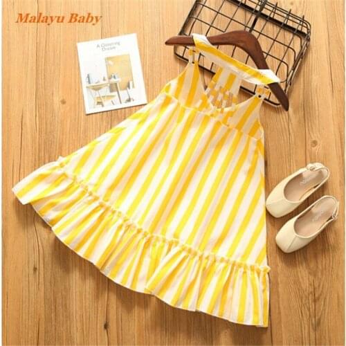 Malayu Baby Toddler Girls Dress Summer New Child Striped Hollow Strap Cute princess dresses 2-6 Years Childrens Clothing