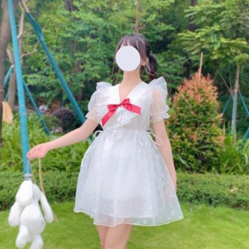 Sweet Mori Mesh High Waist Slim Dress Childrens 2020 New Summer princess lolita fairy kei renaissance white lolita dress