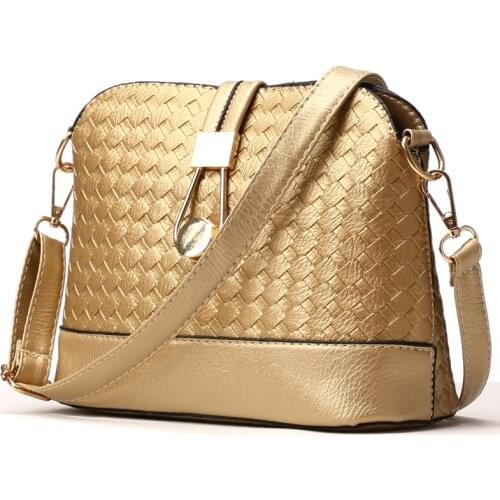 HANSOMFY 2019New Designer Women Shoulder Bag Knitting Small Bag Pu Leather Crossbody Bag Gold Silver Shell Messenger Bag LD-58