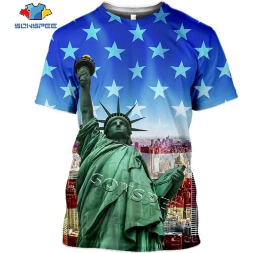 SONSPEE USA Flag Statue of Liberty 3D Print T-shirt Fashion Hip hop t shirt Summer Men Casual tee tops Women Sexy Funny Clothing