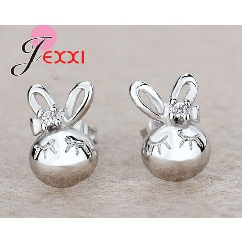 Hot Sale Real 925 Sterling Silver Lovely Cartoon Rabbit Stud Earring for Girls Women Bunny Earrings Brinco Fast Shipping